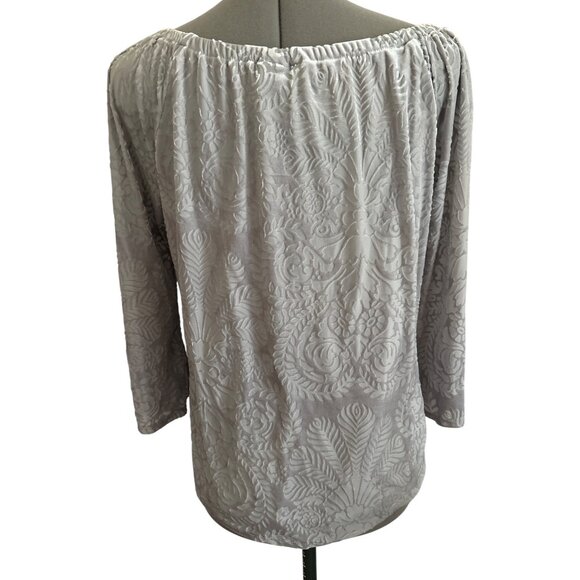 New Directions Womens Petite Gray Off-The-Shoulder Boho Velvet Textured Top PL - Picture 4 of 9